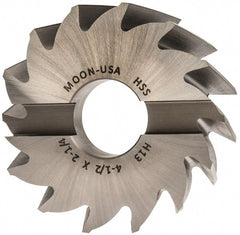 Made in USA - 4-1/2" Diam, 1-1/2" Arbor Hole Diam, 2-1/4" Length of Cut, 14 Flute, High Speed Steel, Finisher Shell End Mill - Right Hand Cut, Right Hand Spiral Flute, Uncoated - Exact Tooling