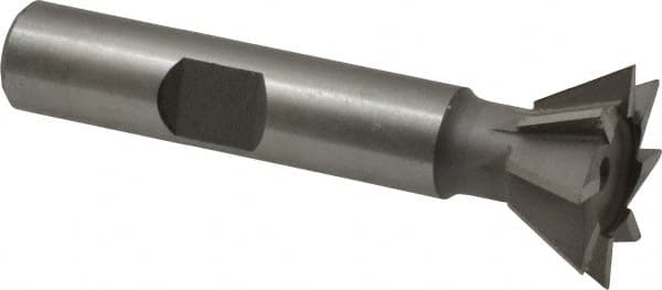 Made in USA - 3/4" Diam x 5/16" Width of Cut, 60° Included Angle, Cobalt Dovetail Cutter - 3/8" Shank Diam, 2-1/8" Overall Length, Weldon Flat, Uncoated - Exact Tooling