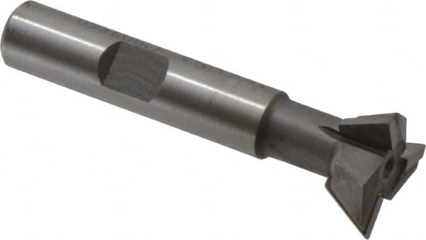 Made in USA - 3/4" Diam x 1/4" Width of Cut, 60° Included Angle, Carbide-Tipped Dovetail Cutter - 3/8" Shank Diam, 2-1/4" Overall Length, 0.02" Corner Radius, Weldon Flat, Uncoated - Exact Tooling