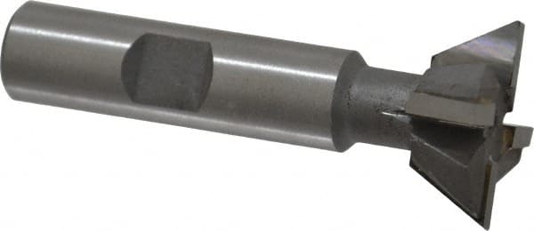 Made in USA - 1" Diam x 3/8" Width of Cut, 60° Included Angle, Carbide-Tipped Dovetail Cutter - 1/2" Shank Diam, 2-1/2" Overall Length, 0.02" Corner Radius, Weldon Flat, Uncoated - Exact Tooling
