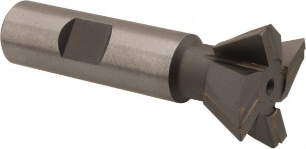 Made in USA - 1-1/4" Diam x 1/2" Width of Cut, 60° Included Angle, Carbide-Tipped Dovetail Cutter - 5/8" Shank Diam, 2-3/4" Overall Length, 0.02" Corner Radius, Weldon Flat, Uncoated - Exact Tooling