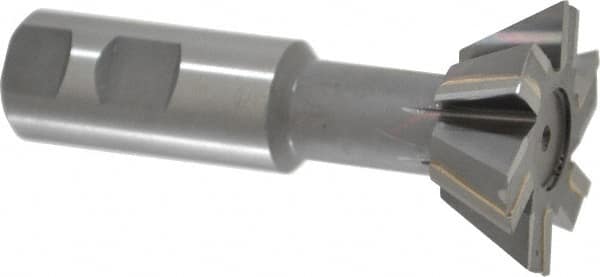 Made in USA - 2" Diam x 3/4" Width of Cut, 60° Included Angle, Carbide-Tipped Dovetail Cutter - 1" Shank Diam, 4-1/4" Overall Length, 0.02" Corner Radius, Weldon Flat, Uncoated - Exact Tooling