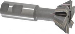 Made in USA - 2" Diam x 3/4" Width of Cut, 60° Included Angle, Carbide-Tipped Dovetail Cutter - 1" Shank Diam, 4-1/4" Overall Length, 0.02" Corner Radius, Weldon Flat, Uncoated - Exact Tooling