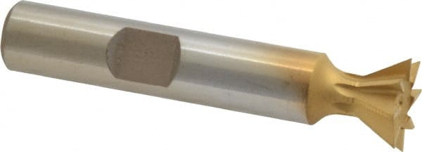 Whitney Tool Co. - 1/2" Diam x 7/32" Width of Cut, 60° Included Angle, High Speed Steel Dovetail Cutter - 3/8" Shank Diam, 2-1/8" Overall Length, Weldon Flat, TiN Coated - Exact Tooling