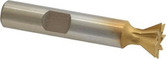 Whitney Tool Co. - 1/2" Diam x 7/32" Width of Cut, 60° Included Angle, High Speed Steel Dovetail Cutter - 3/8" Shank Diam, 2-1/8" Overall Length, Weldon Flat, TiN Coated - Exact Tooling