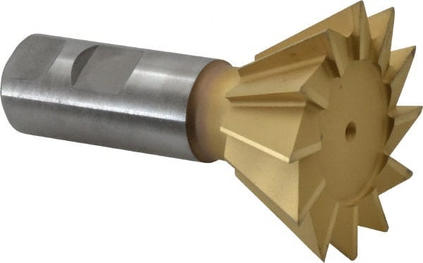 Made in USA - 2-1/2" Diam x 1-1/8" Width of Cut, 60° Included Angle, High Speed Steel Dovetail Cutter - 1" Shank Diam, 3-3/4" Overall Length, Weldon Flat, TiN Coated - Exact Tooling