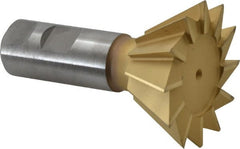Made in USA - 2-1/2" Diam x 1-1/8" Width of Cut, 60° Included Angle, High Speed Steel Dovetail Cutter - 1" Shank Diam, 3-3/4" Overall Length, Weldon Flat, TiN Coated - Exact Tooling