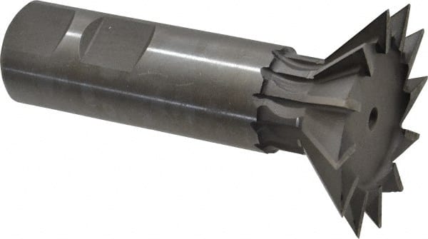 Made in USA - 1-7/8" Diam x 1/2" Width of Cut, 45° Included Angle, High Speed Steel Dovetail Cutter - 7/8" Shank Diam, 2-3/4" Shank Length, 3-1/4" Overall Length, Weldon Flat, Uncoated - Exact Tooling