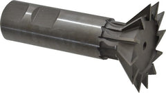 Made in USA - 1-7/8" Diam x 1/2" Width of Cut, 45° Included Angle, High Speed Steel Dovetail Cutter - 7/8" Shank Diam, 2-3/4" Shank Length, 3-1/4" Overall Length, Weldon Flat, Uncoated - Exact Tooling
