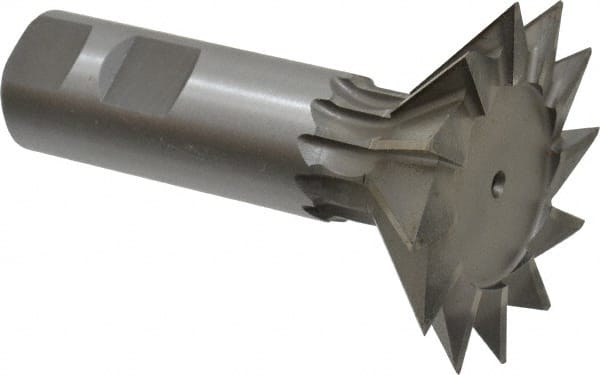 Made in USA - 2-1/2" Diam x 3/4" Width of Cut, 45° Included Angle, High Speed Steel Dovetail Cutter - 1" Shank Diam, 3" Shank Length, 3-3/4" Overall Length, Weldon Flat, Uncoated - Exact Tooling