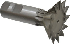 Made in USA - 2-1/2" Diam x 3/4" Width of Cut, 45° Included Angle, High Speed Steel Dovetail Cutter - 1" Shank Diam, 3" Shank Length, 3-3/4" Overall Length, Weldon Flat, Uncoated - Exact Tooling
