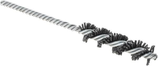 Weiler - 1/2" Diam Helical Nylon Tube Brush - Double Spiral, 0.04" Filament Diam, 2" Brush Length, 5" OAL, 3/16" Diam Galvanized Steel Shank - Exact Tooling
