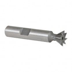 Made in USA - 1/2" Diam x 7/32" Width of Cut, 60° Included Angle, High Speed Steel Dovetail Cutter - 3/8" Shank Diam, 2-1/8" Overall Length, Weldon Flat, Uncoated - Exact Tooling