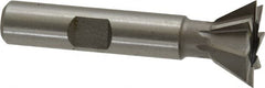 Made in USA - 3/4" Diam x 5/16" Width of Cut, 60° Included Angle, High Speed Steel Dovetail Cutter - 3/8" Shank Diam, 2-1/8" Overall Length, Weldon Flat, Uncoated - Exact Tooling