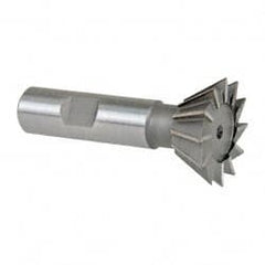 Made in USA - 1-3/8" Diam x 9/16" Width of Cut, 60° Included Angle, High Speed Steel Dovetail Cutter - 5/8" Shank Diam, 2-7/8" Overall Length, Weldon Flat, Uncoated - Exact Tooling