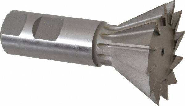 Made in USA - 2-1/4" Diam x 1-1/16" Width of Cut, 60° Included Angle, High Speed Steel Dovetail Cutter - 1" Shank Diam, 3-3/4" Overall Length, Weldon Flat, Uncoated - Exact Tooling