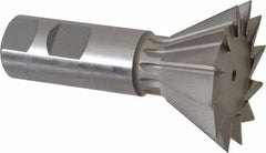 Made in USA - 2-1/4" Diam x 1-1/16" Width of Cut, 60° Included Angle, High Speed Steel Dovetail Cutter - 1" Shank Diam, 3-3/4" Overall Length, Weldon Flat, Uncoated - Exact Tooling