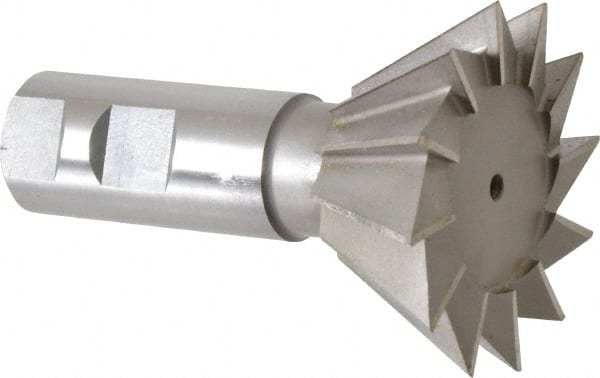 Made in USA - 2-1/2" Diam x 1-1/8" Width of Cut, 60° Included Angle, High Speed Steel Dovetail Cutter - 1" Shank Diam, 3-3/4" Overall Length, Weldon Flat, Uncoated - Exact Tooling