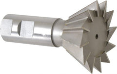 Made in USA - 2-1/2" Diam x 1-1/8" Width of Cut, 60° Included Angle, High Speed Steel Dovetail Cutter - 1" Shank Diam, 3-3/4" Overall Length, Weldon Flat, Uncoated - Exact Tooling