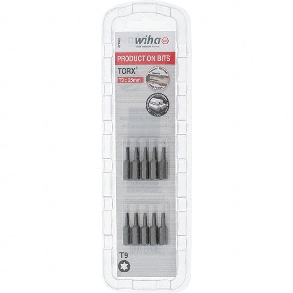 Wiha - 1/4" Drive T9 Torx Screwdriver Bit - 1" OAL, Insert Bit - Exact Tooling
