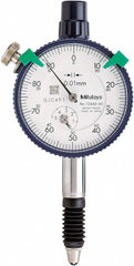 Mitutoyo - Dial Drop Indicators; Maximum Measurement (mm): 5.00 ; Dial Graduation (mm): 0.0100 ; Dial Reading: 0-100 ; Accuracy (mm): 0.013 ; Dial Color: White ; Calibrated: No - Exact Tooling