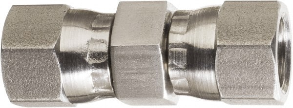 Made in USA - 3/8" Tube OD, 37° Stainless Steel Flared Tube Swivel Nut Union - 9/16-18 Female Flare x Female Flare Ends - Exact Tooling