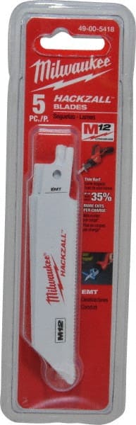 Milwaukee Tool - 4" Long x 3/4" Thick, Bi-Metal Reciprocating Saw Blade - Straight Profile, 18 TPI, Toothed Edge, Universal Shank - Exact Tooling