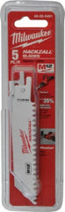 Milwaukee Tool - 4" Long x 3/4" Thick, Bi-Metal Reciprocating Saw Blade - Straight Profile, 6 TPI, Toothed Edge, Universal Shank - Exact Tooling