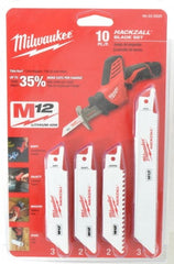 Milwaukee Tool - 10 Piece, 4" Long x 0.035" Thick, Bi-Metal Reciprocating Saw Blade Set - Straight Profile, 6 to 24 Teeth per Inch - Exact Tooling