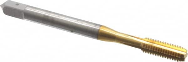 Balax - #10-32 UNF 2B 4 Flute TiN Finish Cobalt Straight Flute Machine Tap - Bottoming, Right Hand Thread, 2-3/8" OAL, 0.64" Thread Length, H3 Limit, Oversize - Exact Tooling