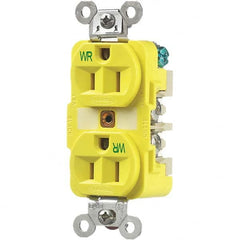 Hubbell Wiring Device-Kellems - 125V 15A NEMA 5-15R Industrial Grade Yellow Straight Blade Duplex Receptacle - Exact Tooling
