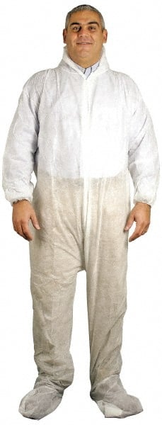 PRO-SAFE - Size 4XL Polypropylene General Purpose Coveralls - White, Zipper Closure, Elastic Cuffs, Open Ankles, Serged Seams, ISO Class 7 - Exact Tooling