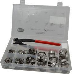 Oetiker - 124 Piece, 5/16 to 1" Diam, 2-Ear Service Clamp Kit - 123 Clamps & 1 Stainless Steel Side Jaw Pincer - Exact Tooling