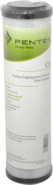 Pentair - 2-5/8" OD, 1µ, Carbon Impregnated Cellulose Pleated-Dual Purpose-Powder Activated Cartridge Filter - 9-3/4" Long, Reduces Tastes, Odors & Sediments - Exact Tooling