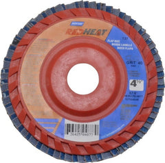 Norton - 40 Grit, 4-1/2" Disc Diam, 7/8" Center Hole, Type 27 Ceramic Flap Disc - 13,000 Max RPM, Plastic Backing, Arbor Attaching System, Coated - Exact Tooling