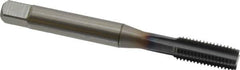 OSG - 1/4-28 UNF 2B 4 Flute TiCN Finish Powdered Metal Straight Flute Machine Tap - Modified Bottoming, Right Hand Thread, 2-1/2" OAL, 1" Thread Length, H4 Limit, Oversize - Exact Tooling