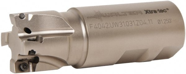 Walter - 1-1/2" Cut Diam, 11mm Max Depth of Cut, 1-1/4" Shank Diam, 3.698" OAL, Indexable Square Shoulder End Mill - AD.T 1204.. Inserts, Weldon Shank, 90° Lead Angle - Exact Tooling