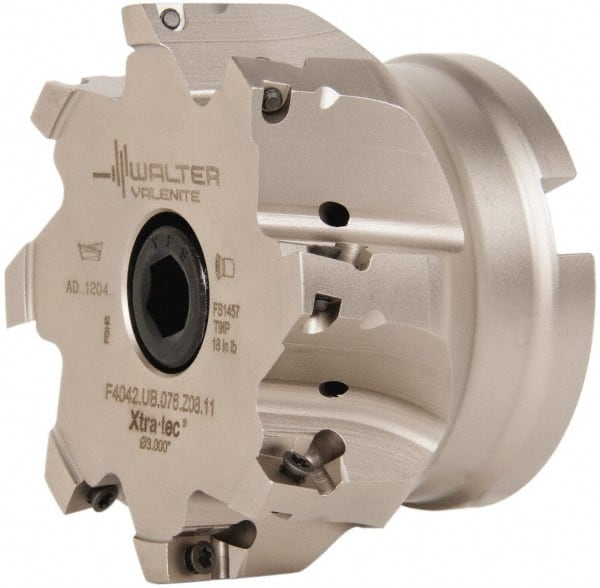 Walter - 8 Inserts, 4" Cut Diam, 1-1/2" Arbor Diam, 0.591" Max Depth of Cut, Indexable Square-Shoulder Face Mill - 0/90° Lead Angle, 2.48" High, AD.T 1606.. Insert Compatibility, Series F4042 - Exact Tooling