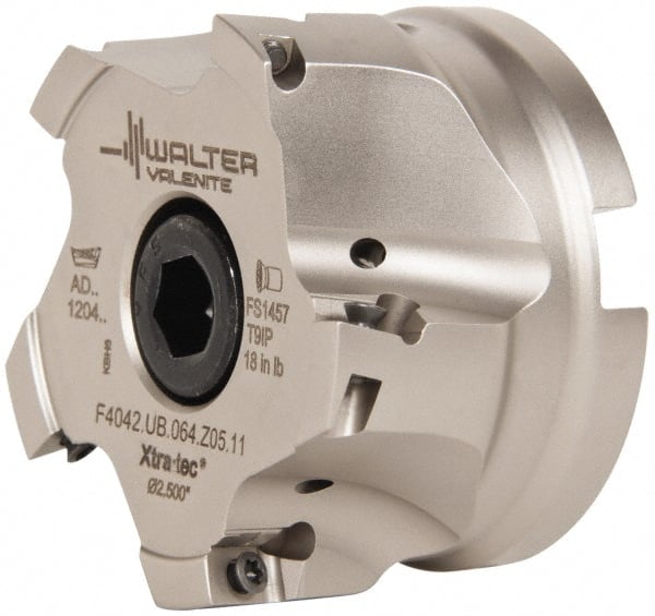 Walter - 5 Inserts, 4" Cut Diam, 1-1/2" Arbor Diam, 0.591" Max Depth of Cut, Indexable Square-Shoulder Face Mill - 0/90° Lead Angle, 2.48" High, AD.T 1606.. Insert Compatibility, Series F4042 - Exact Tooling