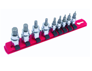 9 Piece - Hex Metric Socket Set  1/4" Square Drive 1.5-4.0 3/8" Square Drive 5.0-10.0mm On Rail - 1/4" Replaceable Hex Bits. - Exact Tooling