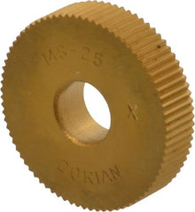 Dorian Tool - 1" Diam, 90° Tooth Angle, 25 TPI, Standard (Shape), Form Type Cobalt Straight Knurl Wheel - 0.236" Face Width, 5/16" Hole, Circular Pitch, TiN Finish, Series M - Exact Tooling