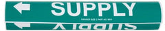 Made in USA - Pipe Marker with Supply Legend and Arrow Graphic - 2-1/2 to 3-1/4" Pipe Outside Diam, White on Green - Exact Tooling
