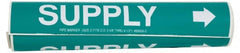 Made in USA - Pipe Marker with Supply Legend and Arrow Graphic - 3-3/8 to 4-1/2" Pipe Outside Diam, White on Green - Exact Tooling