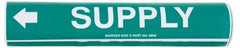 Made in USA - Pipe Marker with Supply Legend and Arrow Graphic - 4-5/8 to 5-7/8" Pipe Outside Diam, White on Green - Exact Tooling