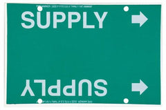 Made in USA - Pipe Marker with Supply Legend and Arrow Graphic - 6 to 8" Pipe Outside Diam, White on Green - Exact Tooling