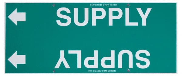 Made in USA - Pipe Marker with Supply Legend and Arrow Graphic - 8 to 10" Pipe Outside Diam, White on Green - Exact Tooling