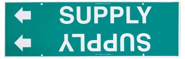 Made in USA - Pipe Marker with Supply Legend and Arrow Graphic - 10 to 10" Pipe Outside Diam, White on Green - Exact Tooling