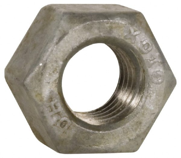 Value Collection - 1-1/8 - 7 UNC Steel Right Hand Heavy Hex Nut - 1-13/16" Across Flats, 1-7/64" High, Hot Dipped Galvanized Finish - Exact Tooling