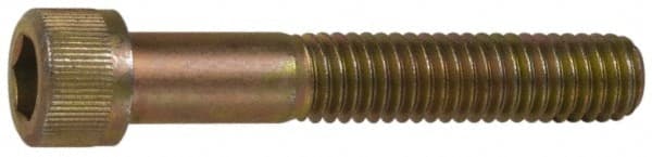 Made in USA - #10-24 UNC Hex Socket Drive, Socket Cap Screw - Grade 4037 Alloy Steel, Yellow Cadmium-Plated Finish, Partially Threaded, 1-1/4" Length Under Head - Exact Tooling