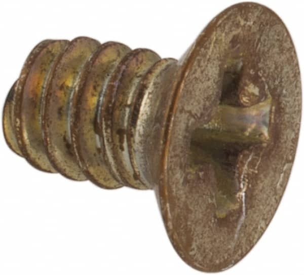 Made in USA - #4-40 UNC, 3/16" OAL Phillips Drive Machine Screw - Flat Head, Grade 3 Steel, Yellow Cadmium-Plated Finish, Without Washer - Exact Tooling